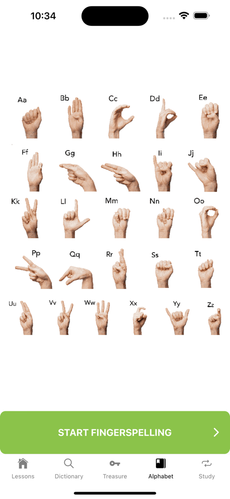 American Sign Language alphabet chart showing hand signs for all letters from A to Z