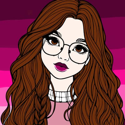 girl with long hair and freckles and glasses realistic