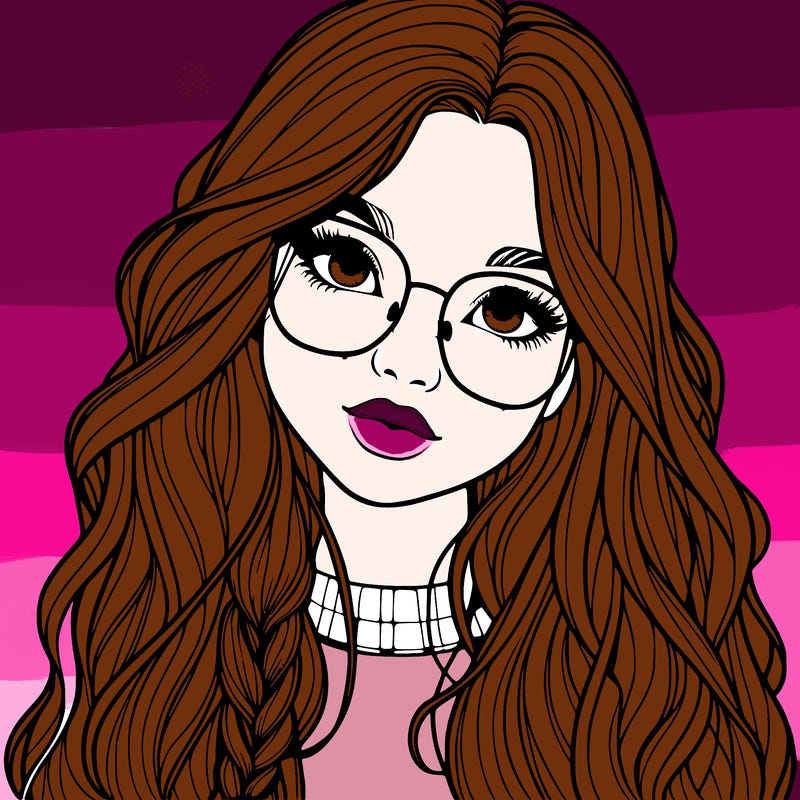 girl with long hair and freckles and glasses realistic