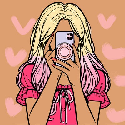 a realistic girl holding her phone taking pictures
