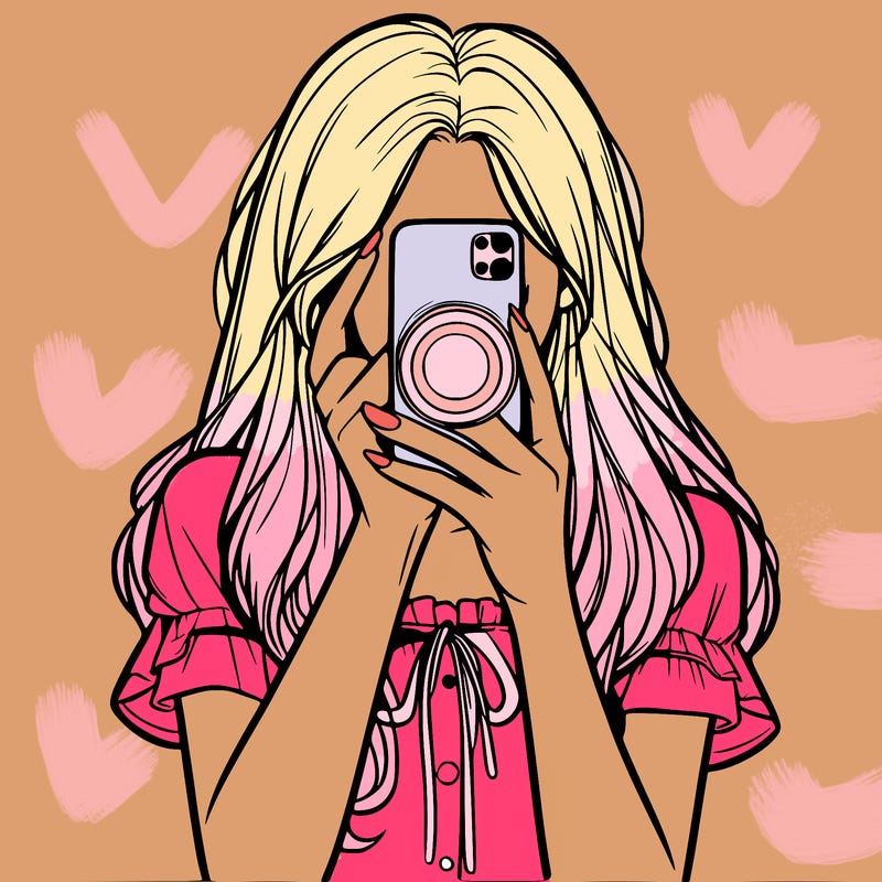 a realistic girl holding her phone taking pictures