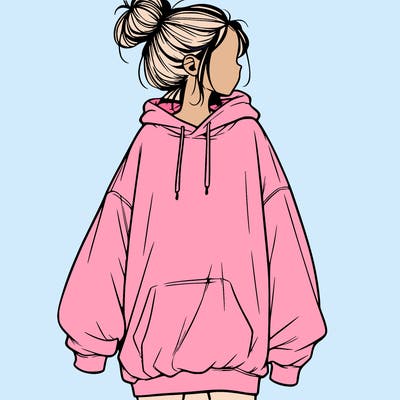 realistic girl with a oversized sweatshirt on and a bun