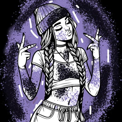 realistic teenage girl with braids and a beanie and crop top doing 🫶🏼