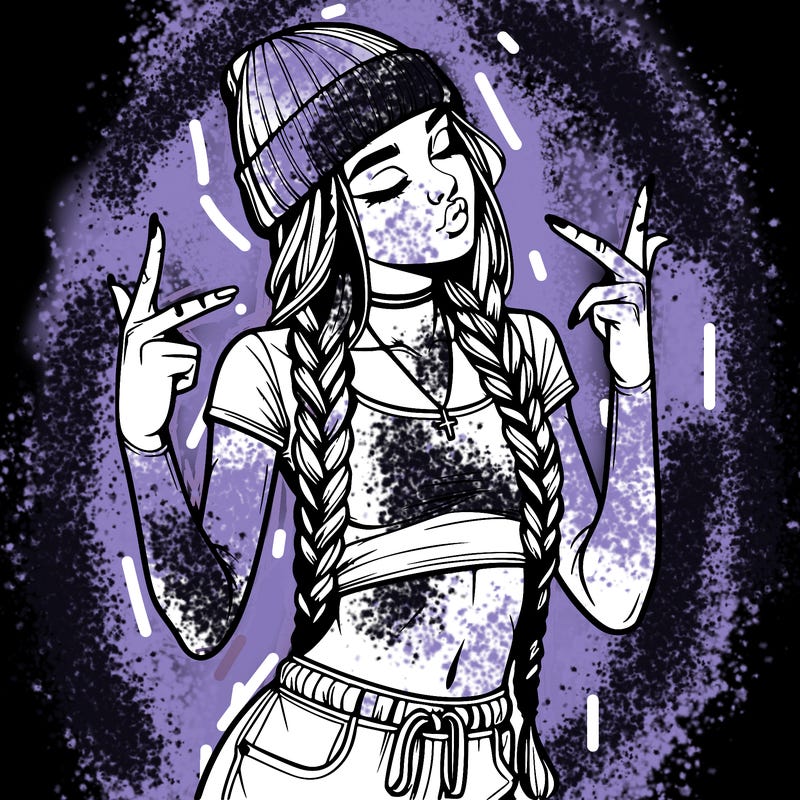 realistic teenage girl with braids and a beanie and crop top doing 🫶🏼