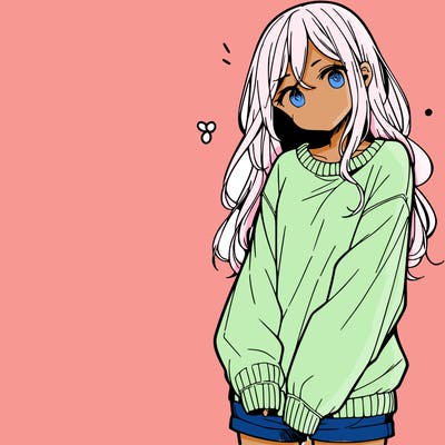 manga teen girl  in a sweater and baggy pants
