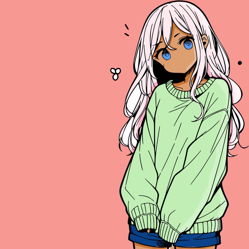 manga teen girl  in a sweater and baggy pants