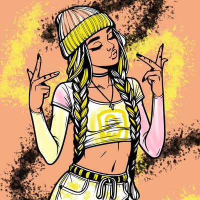 realistic teenage girl with braids and a beanie and crop top doing 🫶🏼