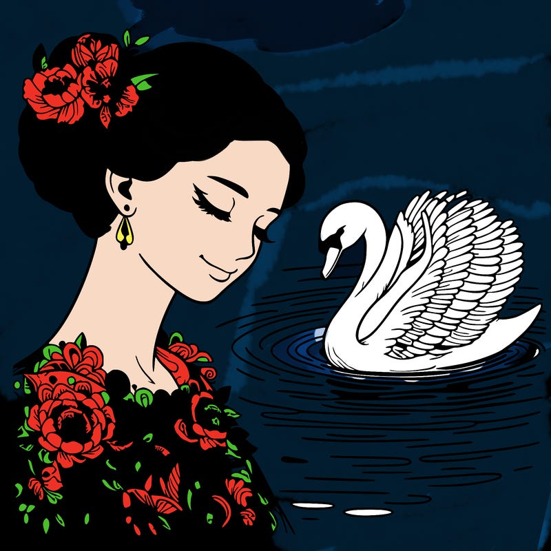 beautiful realistic woman swan lake