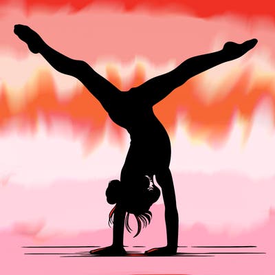 realistic gymnastic hand stand girl in four splits