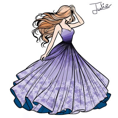 realistic woman with dress flowing in the wind