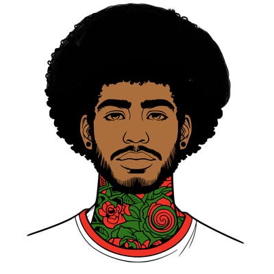 realistic man with afro and tattoo