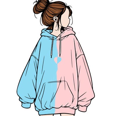realistic girl with a oversized sweatshirt on and a bun