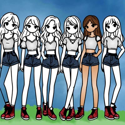 a group of girls wearing crop tops and shorts