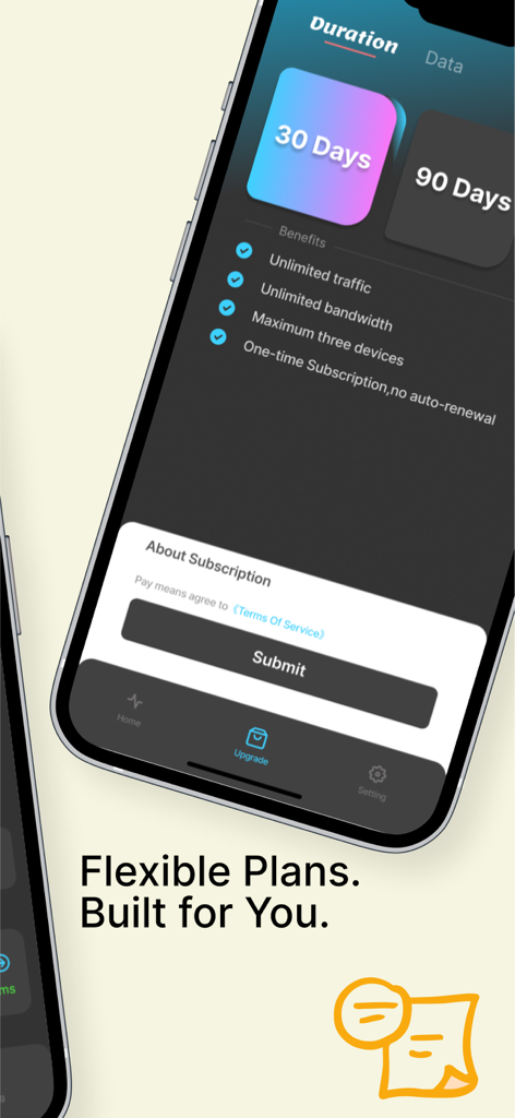 Heysocks VPN - Fast and stable - Interfaz de suscripción de Heysocks VPN mostrando varias duraciones de planes y beneficios premium.