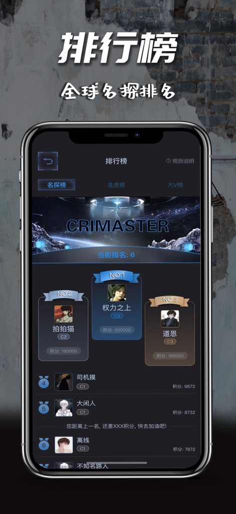 迷灵 - Global detective leaderboard screen in the Mi Ling mobile app showing top ranked users
