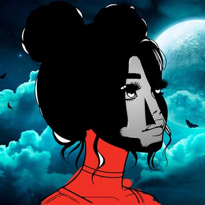 realistic girl with buns on the top of her head