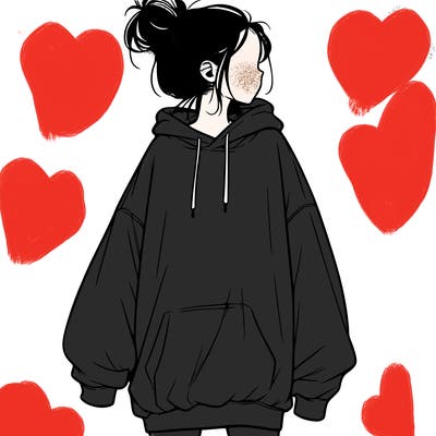 realistic girl with a oversized sweatshirt on and a bun