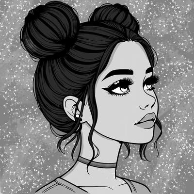 realistic girl with buns on the top of her head