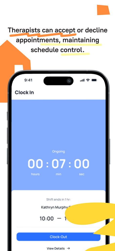 Therappy App - Interface do App Therappy mostrando um terapeuta registrando o ponto para gerenciar sua agenda e compromissos