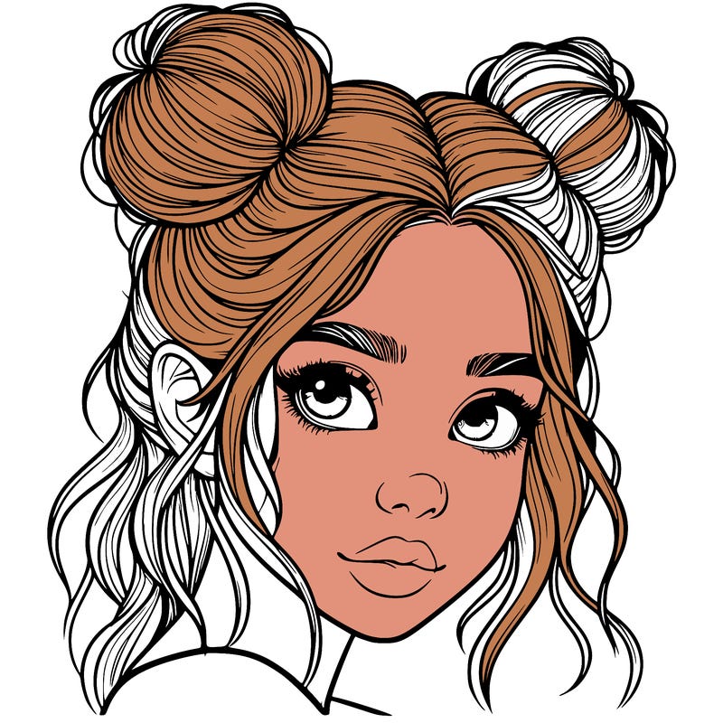 realistic girl with hair buns on her head
