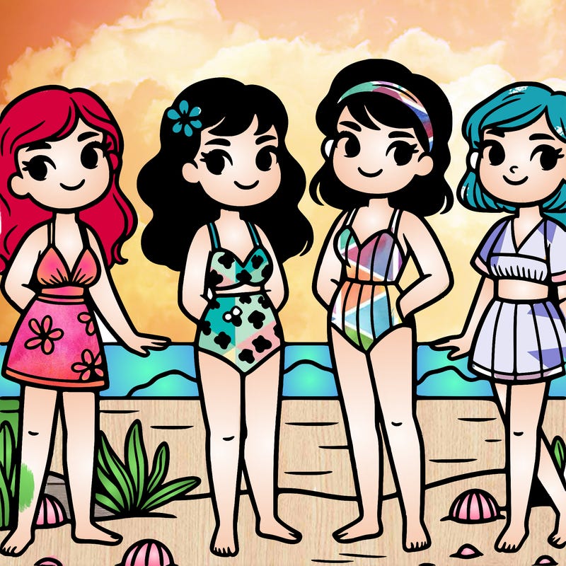 group of girls in bathing suits at a beach
