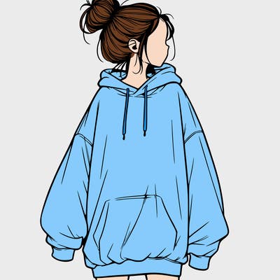 realistic girl with a oversized sweatshirt on and a bun