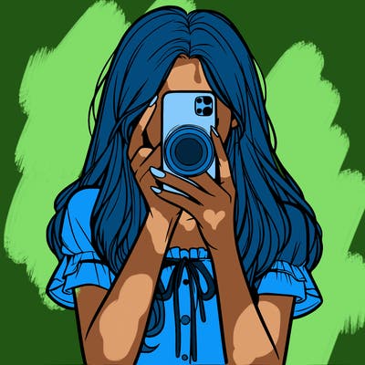 a realistic girl holding her phone taking pictures