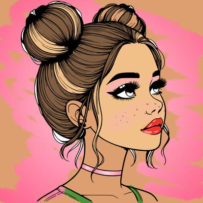 realistic girl with buns on the top of her head