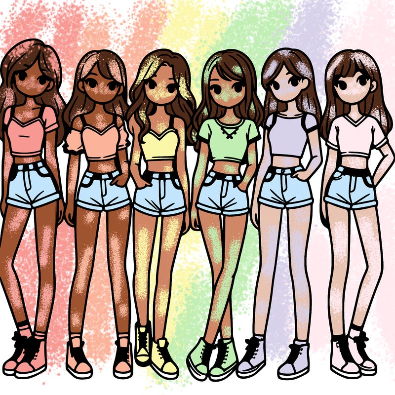 a group of girls wearing crop tops and shorts