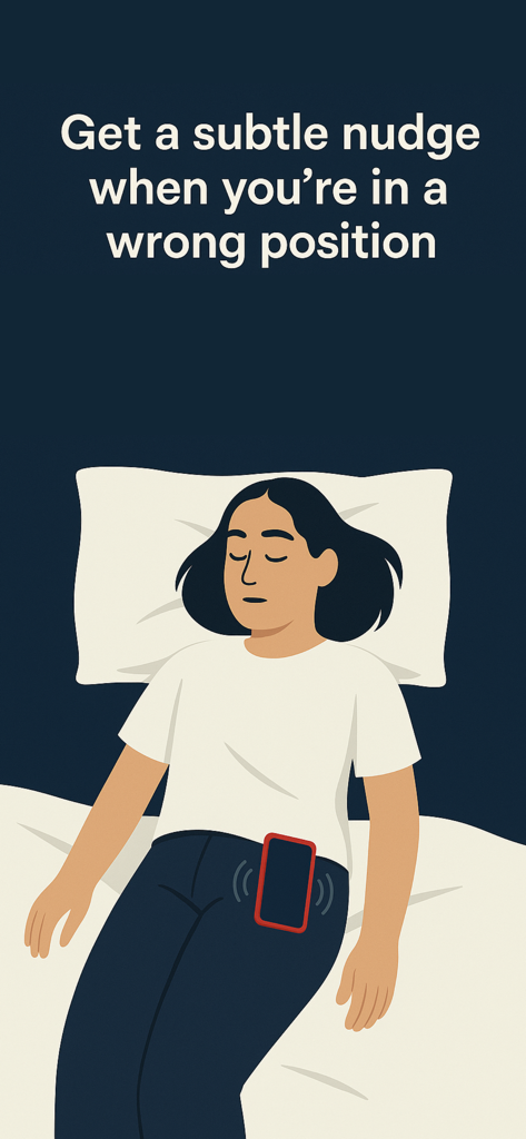 RePosa. - Illustration of a woman sleeping on her back receiving a vibration nudge from a phone in her pocket