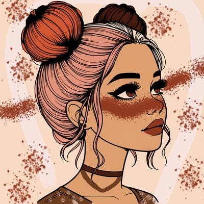 realistic girl with buns on the top of her head