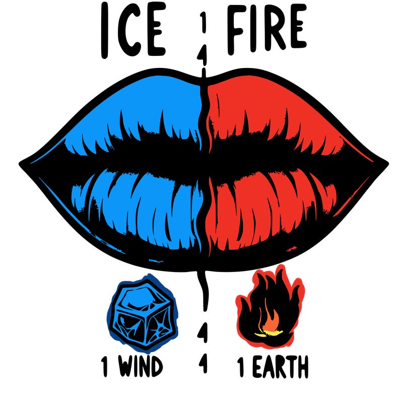 realistic lip split in fourth . 1 fourth ice 1 fire 1wind 1 earth