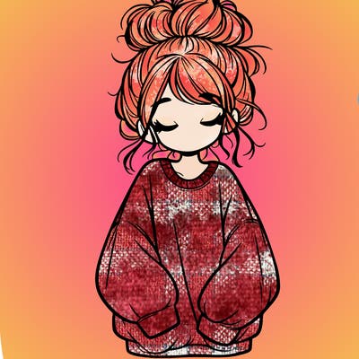 girl with baggy sweatshirt and messy bun