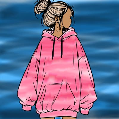 realistic girl with a oversized sweatshirt on and a bun
