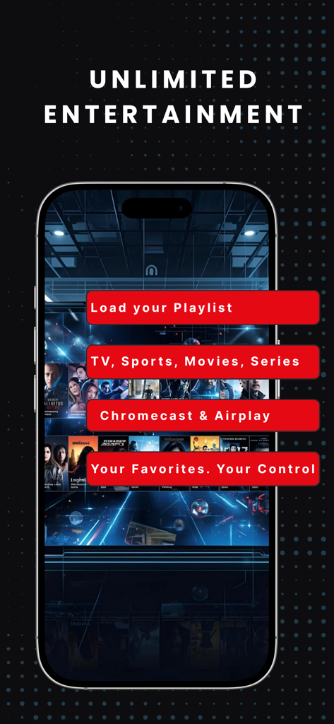 Smart IPTV Pro+ M3U Player - La interfaz de la aplicación Smart IPTV Pro muestra características como deportes, películas y soporte de Chromecast