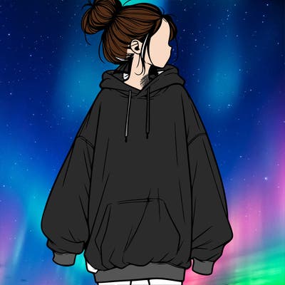realistic girl with a oversized sweatshirt on and a bun