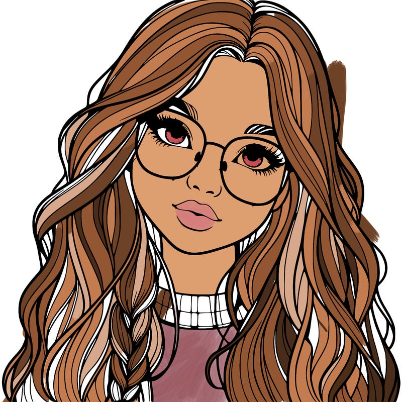 girl with long hair and freckles and glasses realistic