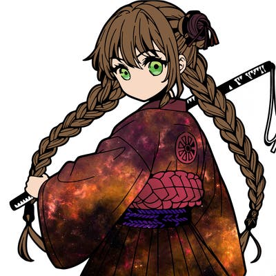 anime girl with three braids and a katana whip