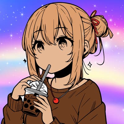 manga character drinking boba