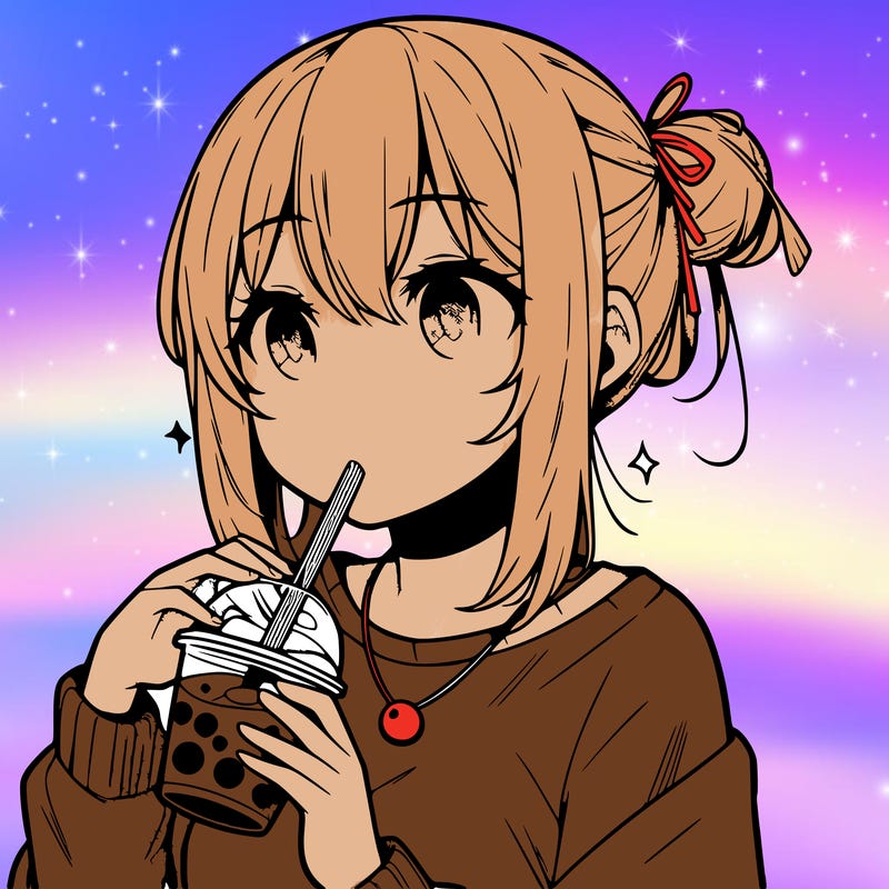 manga character drinking boba