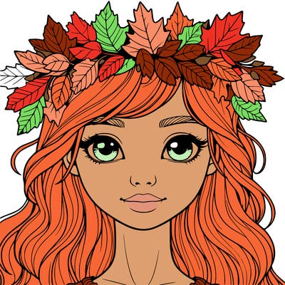 realistic girl with fall leaf crown