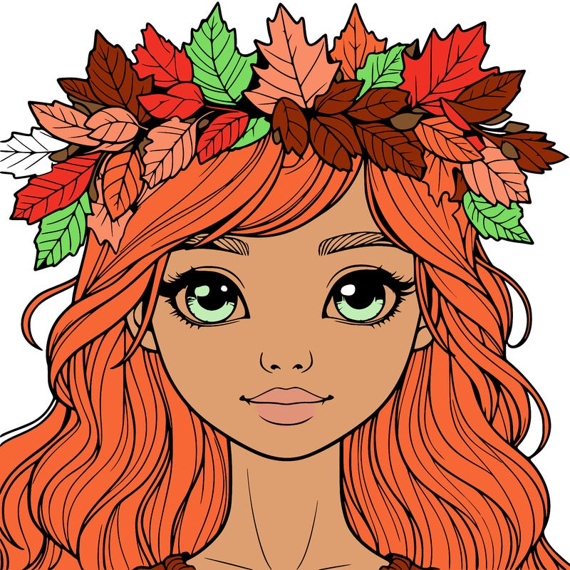 realistic girl with fall leaf crown