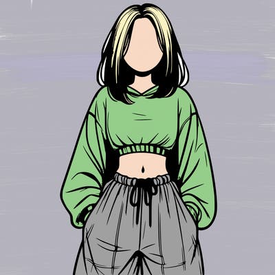 realistic girl faceless with baggy pants and a crop top