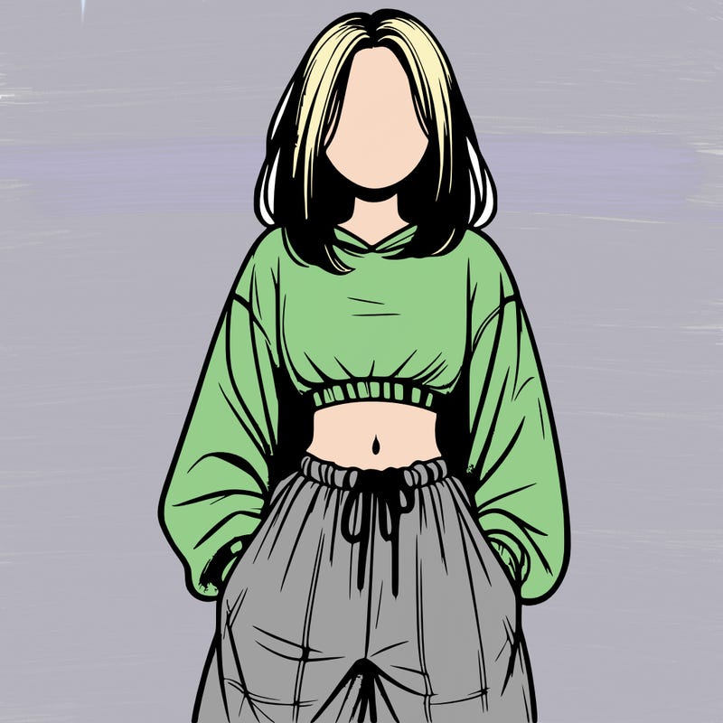 realistic girl faceless with baggy pants and a crop top