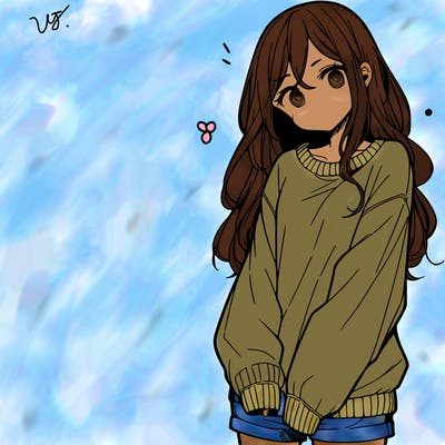 manga teen girl  in a sweater and baggy pants