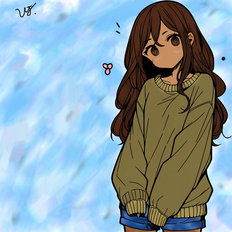 manga teen girl  in a sweater and baggy pants