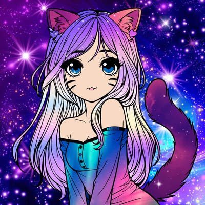 realistic girl with cat ears and tail