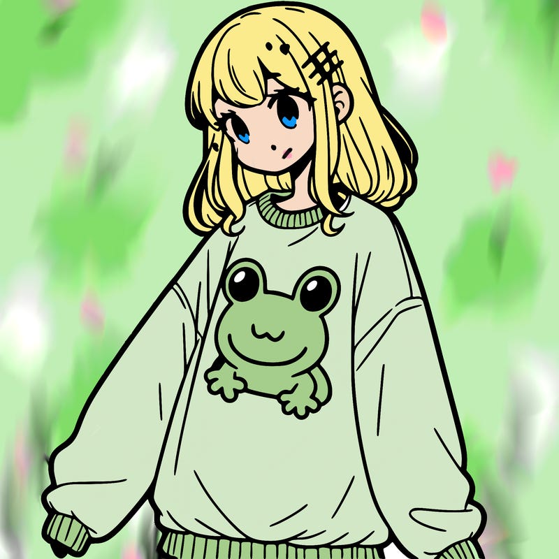 girl wearing frogging sweatshirt