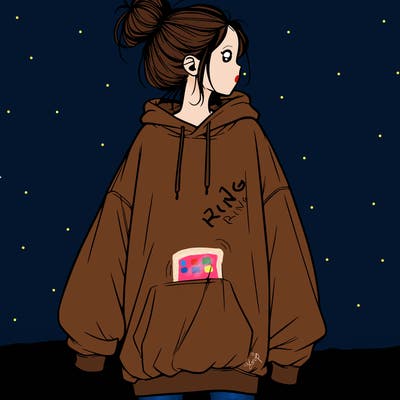realistic girl with a oversized sweatshirt on and a bun