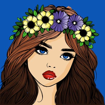realistic girl with flowers crown